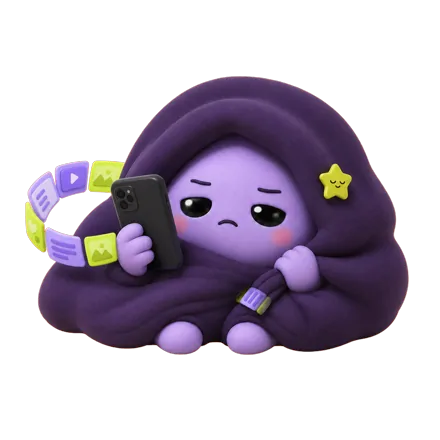 Bedrot mascot in bed holding a phone, circled by an endless loop of feed posts